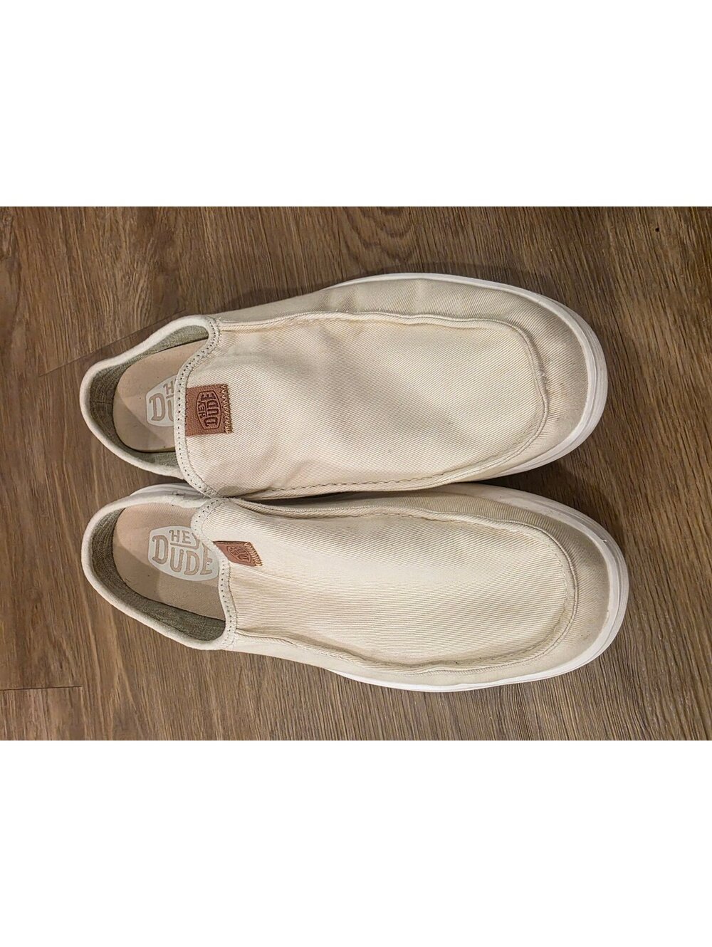 Hey Dude Slip-On Canvas Loafers Men’s Size 12 Off-White / Beige Moccasin Shoes